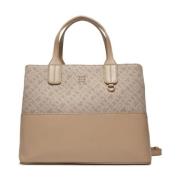 Jacquard Satchel Tas voor Vrouwen Tommy Hilfiger , Beige , Dames