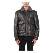 Shearling Leren Jas met Ritssluiting Salvatore Santoro , Gray , Heren