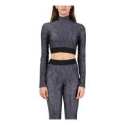 Gedrukte Lycra Crop Top met lange mouwen Just Cavalli , Gray , Dames