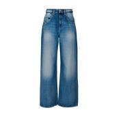 Wijde Pijp Medium Taille Jeans Icon Denim , Blue , Dames