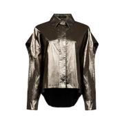 Gouden Gecoate Katoenen Blouson Shirt Mes Demoiselles , Green , Dames