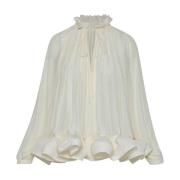 Elegante Polyester Blouse met Gerimpelde Kraag Lanvin , White , Dames