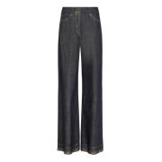 Denim Aoki Broek met Gouden Laminering Momoni , Gray , Dames