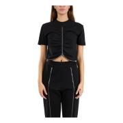 Katoenen Zip T-Shirt Msgm , Black , Dames