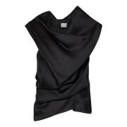 Zwart Zijden Asymmetrische Cowl Neck Top Khaite , Black , Dames