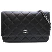 Pre-owned Leather wallets Chanel Vintage , Black , Dames