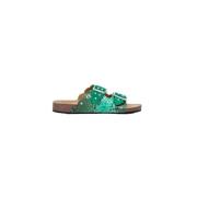 Python sandalen met gouden messing studs Claris Virot , Green , Dames