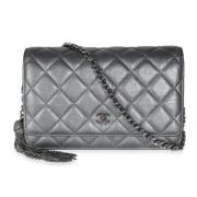 Pre-owned Leather wallets Chanel Vintage , Gray , Dames