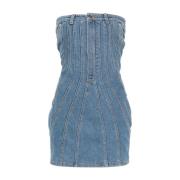 Denim bustier-stijl jurk met spiralen Mugler , Blue , Dames