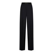 Zwarte wollen blend broek met dubbele plooi Max Mara , Black , Dames