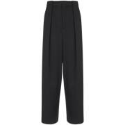 Zwarte wollen broek met plooien Balmain , Black , Dames