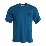 Blauw Logo T-shirt Korte Mouwen Mannen Dolce & Gabbana , Blue , Heren