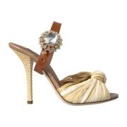 Kristalversierde Raffia Sandalen Dolce & Gabbana , Beige , Dames