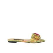 Groene Kristal Jacquard Slingback Sandalen Dolce & Gabbana , Multicolo...