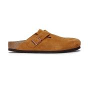 Bruin Leren Boston Pantoffels met Lage Zool Birkenstock , Brown , Dame...