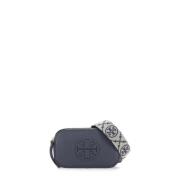 Blauwe Leren Schoudertas met Dubbel T Logo Tory Burch , Blue , Dames