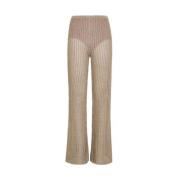 Lurex Gebreide Flare Broek Brons Forte Forte , Beige , Dames