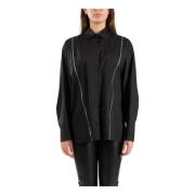 Oversized Poplin Shirt met Ritsen Msgm , Black , Dames