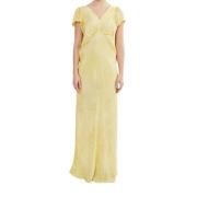 Houtskool Viscose Lange Jurk Korte Mouw Rabens Saloner , Yellow , Dame...