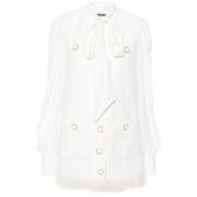 Witte Tweed Jurk met Metallic Details Balmain , White , Dames