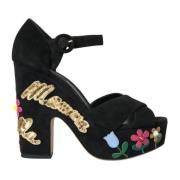 Bloemen geborduurde platform sandalen Dolce & Gabbana , Black , Dames