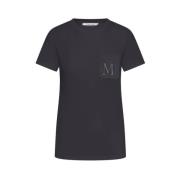 Zwarte Katoenen T-shirt met Logo Borduurwerk Max Mara , Black , Dames