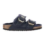 Midnight Leren Sandalen met Gouden Banden Birkenstock , Blue , Dames