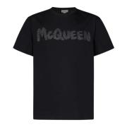 Zwart Glitter Logo T-Shirt Alexander McQueen , Black , Heren