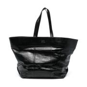 Gestructureerde Leren Tote Tas Zwart Ami Paris , Black , Dames