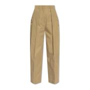 Katoenen geplooide broek Balmain , Beige , Dames