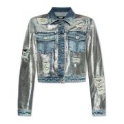 Denim jas met glinsterende applicaties Versace , Blue , Dames