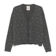 Cardigan Sweater met Rhinestone V-Neck Semicouture , Gray , Dames