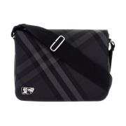 Geruite Nylon Schoudertas met Ruiterontwerp Burberry , Black , Heren