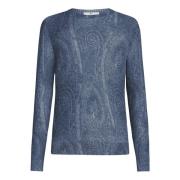 Blauwe Paisley Zijde Kasjmier Trui Etro , Blue , Heren