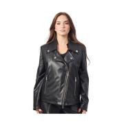 Zwarte Leren Korte Jas met Rits Armani Exchange , Black , Dames