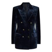 Midnight Blue Velvet Double-Breasted Blazer Tom Ford , Blue , Dames