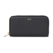 Zwarte leren portemonnee met gouden logo Tom Ford , Black , Heren