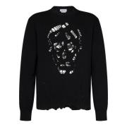 Zwarte Skull Design Gebreide Trui Alexander McQueen , Black , Heren