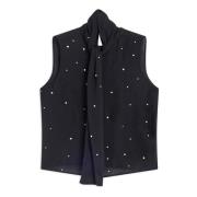 Zwarte Mouwloze Blouse met Swarovski Borduurwerk Semicouture , Black ,...