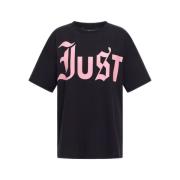 Oversize Logo T-shirt - Roze Details Just Cavalli , Black , Dames