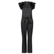 Glanzende Twill Jumpsuit Leila Stijl Aaiko , Black , Dames