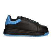 Zwarte leren sneaker met hemelsblauwe retrostijl Emporio Armani , Blac...