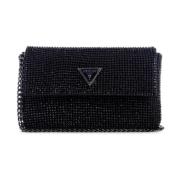 Zwarte Strass Mini Pochette met Zilveren Ketting Guess , Black , Dames