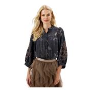 Madelyn Shirt met ¾ Pofmouwen IN Front , Black , Dames