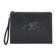 Zwarte Leren Clutch Tas Etro , Black , Heren