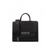 Zwarte Tote Tas met Zilveren Logo John Richmond , Black , Dames