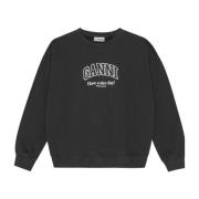 Zwarte Katoenen Trui met Logoprint Ganni , Black , Dames