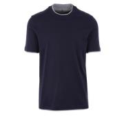 Blauw Katoenen T-shirt met Unieke Grijze Rand Brunello Cucinelli , Blu...