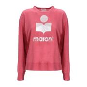 Zwarte linnen longsleeve logoshirt Isabel Marant Étoile , Pink , Dames