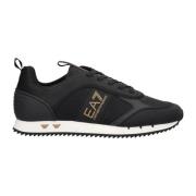 Zwarte en Gouden Sneaker met Logo Emporio Armani EA7 , Black , Heren